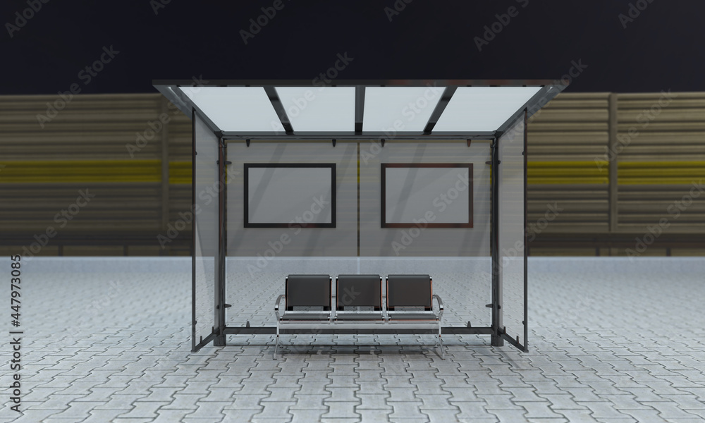 Poster 3d rendering of an empty bus station