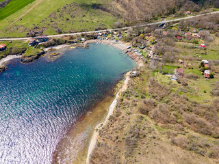 Aerial view of Black Sea coastline near village of Varvara, Bulgaria