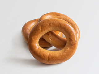 Fototapeta na wymiar Traditional Russian bagels for tea, in the form of a ring or an oval
