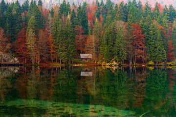 Autumn foliage in Fusine lakes natural park, Friuli Italy