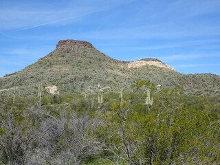 Arizona desert with mountains with blue sky
