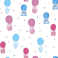 hot air. balloon seamless pattern. wrapping paper design. children's print. birthday. wallpaper. polka dot. vector eps 10. kids drawing. doodle. sketch