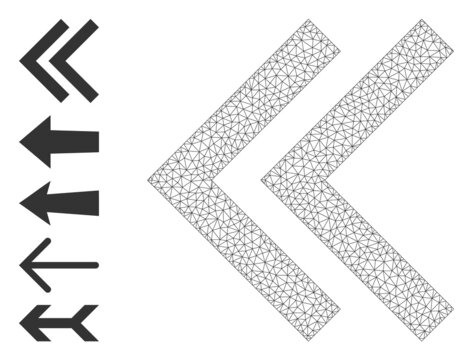 Mesh net shift left icon with simple carcass created from shift left vector graphics. Frame mesh polygonal shift left. Linear carcass 2D mesh in eps10 vector format.