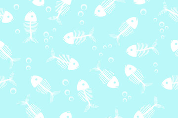 simple minimalistic pattern - skeletons of fish on a gentle blue background
