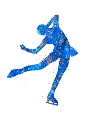 Ice Skater Dance blue watercolor art, abstract sport painting. blue sport art print, watercolor illustration artistic, decoration wall art. © Yahya Art