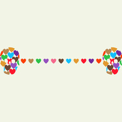 Skulls with colorful hearts, Halloween decorations, Day of the Deaths card, festive, vector