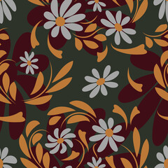 Folk flowers pattern Floral surface design Seamless pattern