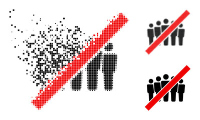 Shredded dotted stop people crowd pictogram with destruction effect, and halftone vector pictogram.