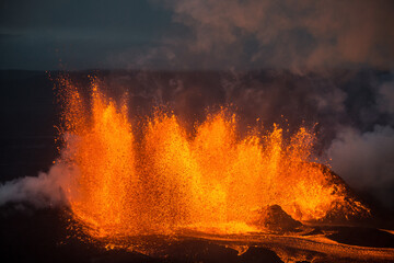 Aerial view of the 2014 Bárðarbunga eruption at the Holuhraun volcanic fissures, Central...