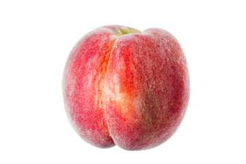 Ripe velvet peach fruit in peel, fresh whole noctarine agricultural fruit isolated on white background cutout.