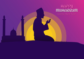 Illustration of vector graphic happy muharram perfect for background and advertising  - Powered by Adobe
