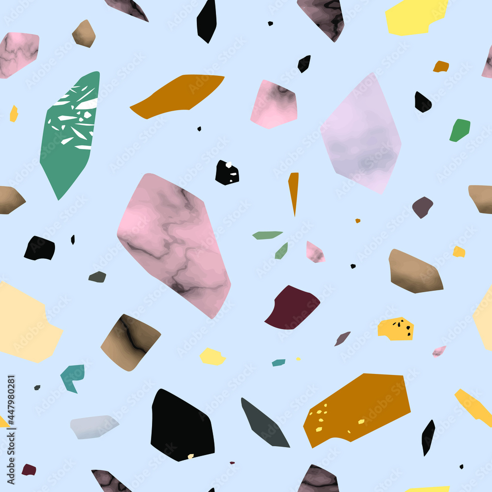 Poster seamless color pattern in the terrazzo style. fashionable abstract illustrations drawn by hand. vect