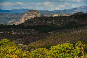 Naklejka premium The rocky and rugged Serra do Espinhaço range as seen from the road between São Gonçalo do Rio das Pedras and Diamantina, Minas Gerais, Brazil