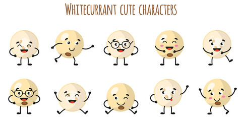 Whitecurrant fruit cute funny cheerful characters with different poses and emotions.