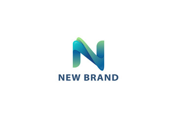 Letter N blue color 3d creative technological aesthetic corporate logo