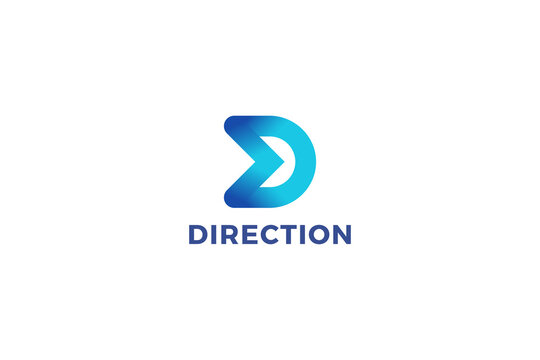 Letter D blue color 3d arrow direction technological logo