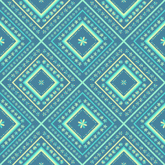 ethnics geometric green flower seamless in green background for fabric