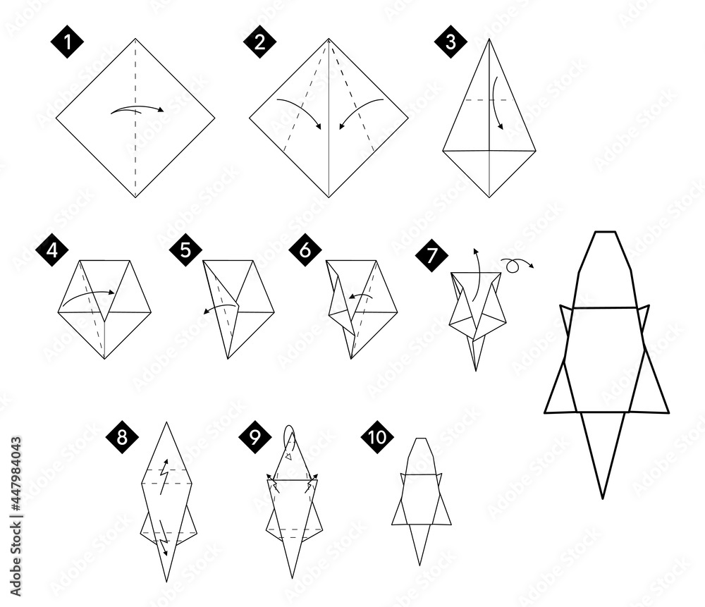 Poster step by step how to make origami crocodile or alligator . vector monochrome instructions illustratio