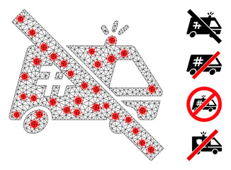 Net forbidden jail car with infection style. Mesh carcass forbidden jail car image in low poly style with structured linear items and red infection elements.