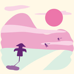 夕暮れ時の日本の田園風景 © hnagamoto