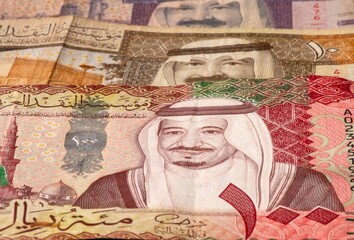 Money, banknote of Saudi Arabia Riyals in shallow focus