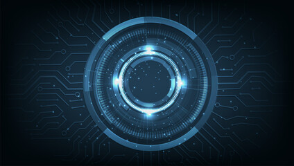 Digital electric circuit circle background.Image electric circuit on dark blue background.Futuristic technology.