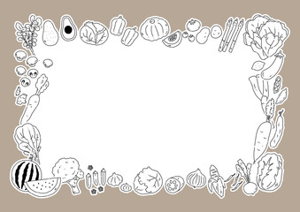 野菜の手描きイラストフレーム