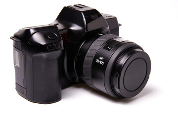 Black analog camera with digital screen