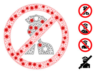 Polygonal no entry police with lockdown style. Polygonal carcass no entry police image in lowpoly style with combined lines and red infectious centers.