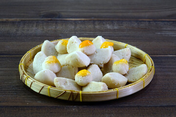 Thai shortbread cookies or Kleeb lamduan (lamduan flower shortbread cookie) one of the auspicious authentic Thai desserts served only inside the palace, Nowadays, it is easy to find in flea market