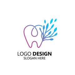 dental and leaf with line art logo design