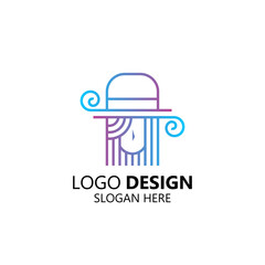 girl in hat with line art style logo design