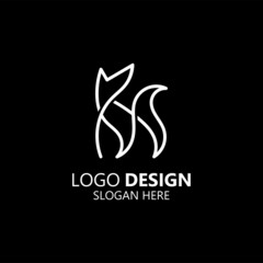 abstract fox with line art style logo design 