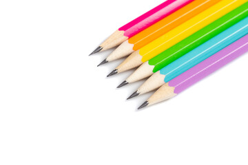Set of Rainbow Colored Standard Pencils Isolated on a White Background