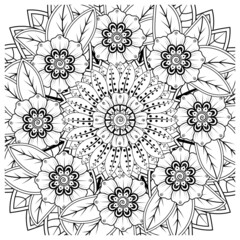 Mehndi flower for henna, mehndi, tattoo, decoration. decorative ornament in ethnic oriental style. doodle ornament. coloring book page.