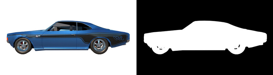 car city tourism transport 1970s 2- Lateral view white background alpha png 3D Rendering...