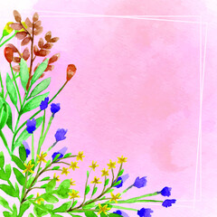Beautiful Pink background  watercolor flower white Frame