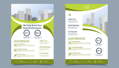 Business flyer layout template in A4 size. Modern Brochure template cover design, annual report, poster with geometric and wavy lines for business market on white background, vector illustration
