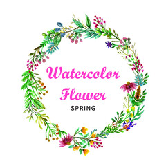 Spring watercolor fresh tree round frame