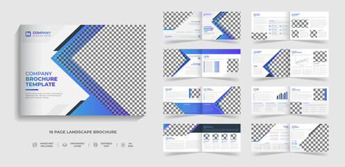 16 page corporate creative modern landscape brochure template design with abstract creative shape