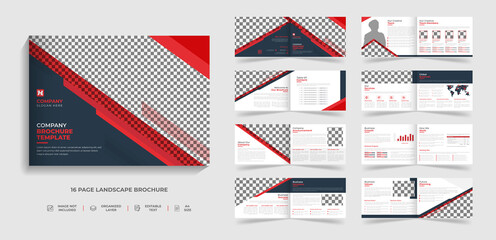 Corporate modern bi fold brochure template and company profile with red and black creative shapes annual report design ,Multipurpose editable template