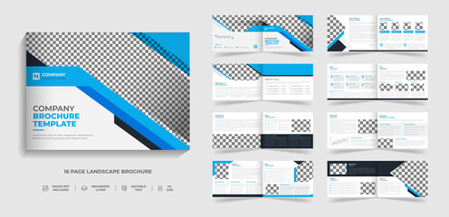 16 page corporate creative modern landscape brochure template design with abstract creative shape