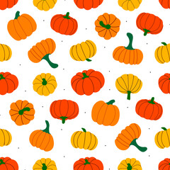 seamless pattern with orange colored autumnal pumpkins