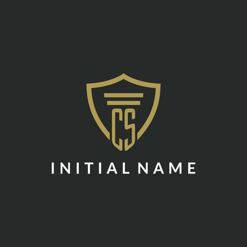 CS initial monogram logo with pillar and shield style design