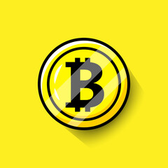 Bitcoin Crypto Currency. Bitcoin symbol isolated on yellow background. Flat design modern colors style.