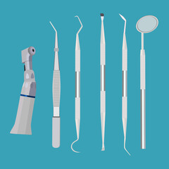 Dental tools isolated on green background , vector