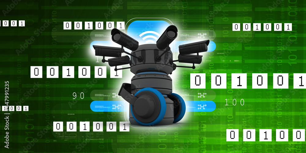 Poster 3d rendering surveillance cctv security camera connected database