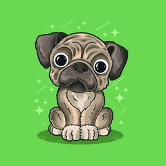 little pug dog grunge style illustration vector