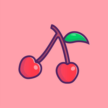 Red cherry illustration. Cartoon icon style