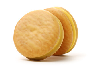 Banana filled pie on white background